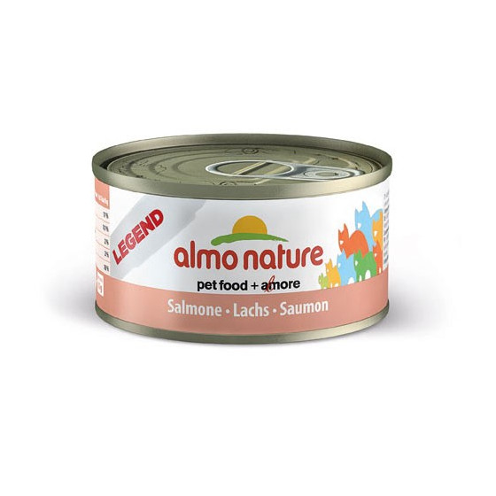 Nourriture pour chat Almo en boite de 70gr au saumon.