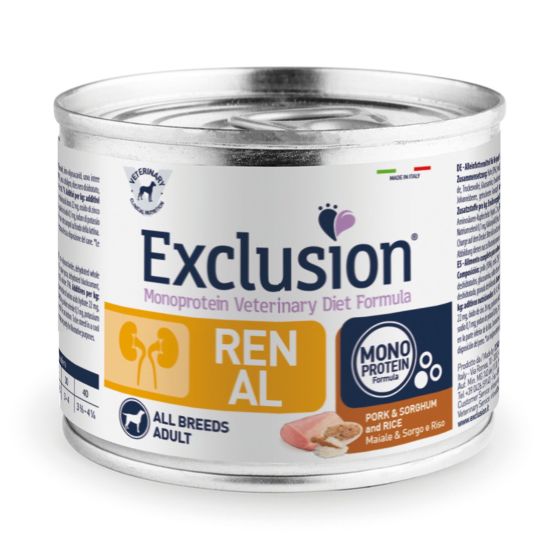 Exclusion Dog VET Renal Adult All Br Pork 12x200g