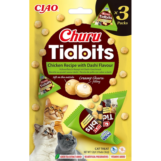 Inaba Churu Cat Treats – Chicken Dashi, 3 x 12g