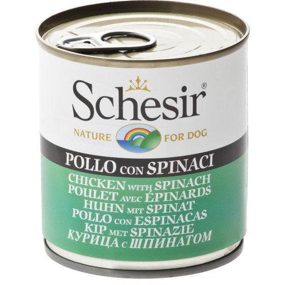 Schesir Dog Food, Chicken & Spinach, 285g tin