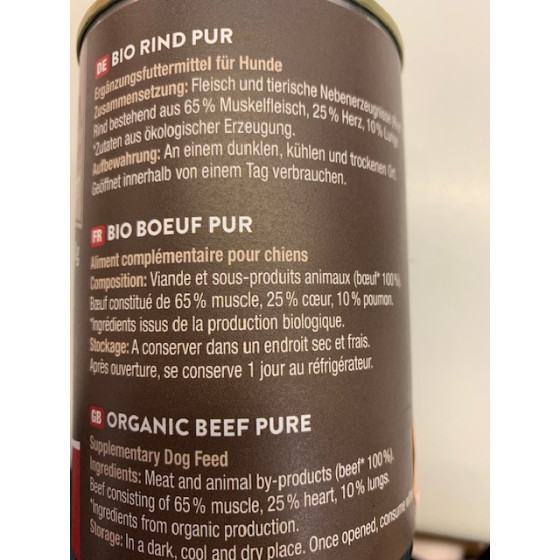 BePure Dog Boite Organic Beef 400gr