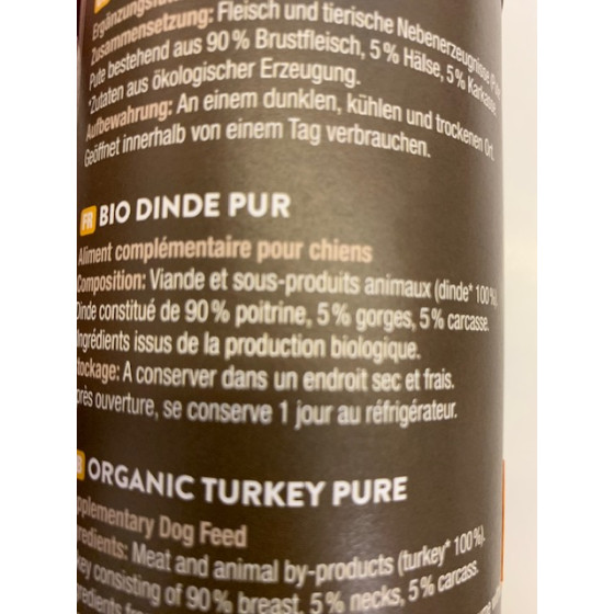 BePure Dog Boite Organic Dinde 12x400gr